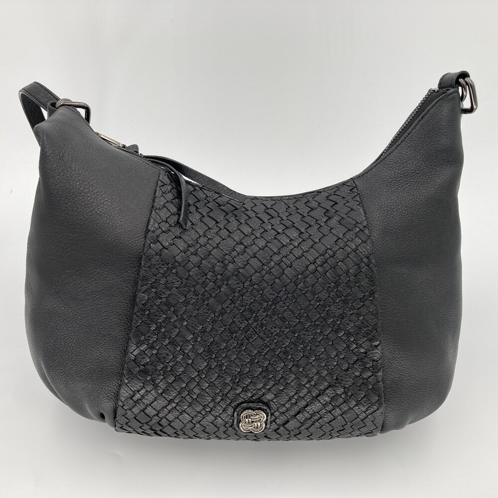 Elliott Lucca Woven Leather Hobo Bag Black Slouchy Shoulder Purse Large
